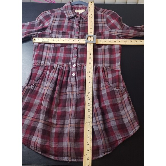 American Rag Shirt Womens Red Gray Plaid Button M Peplum Casual Back To School - Picture 8 of 11